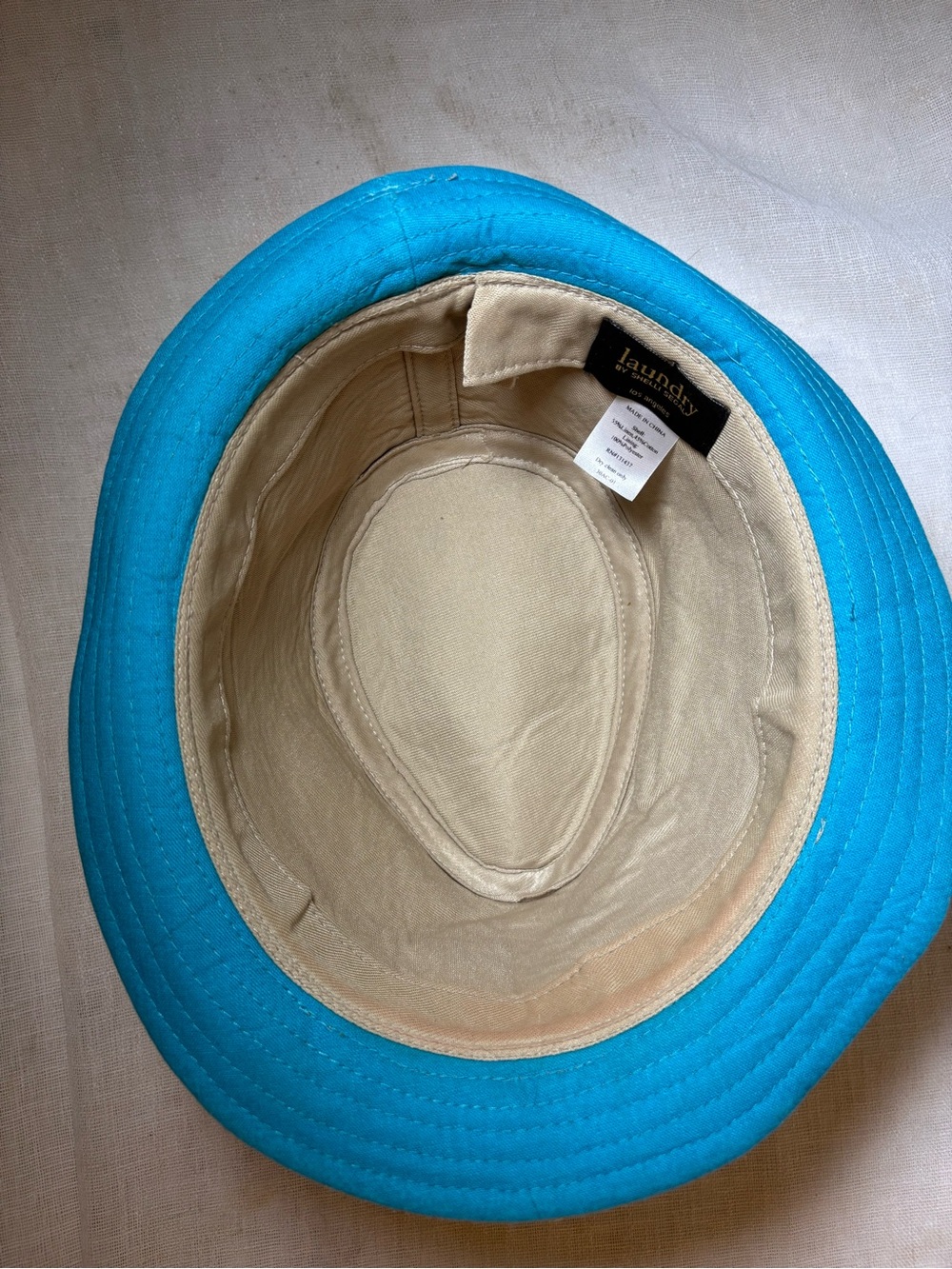 Laundry by Shelli Segal Tan Linen Blend Fedora Hat Blue Trim One Size Summer - Picture 8 of 10